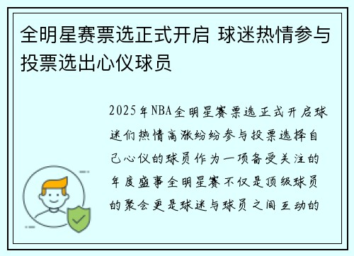全明星赛票选正式开启 球迷热情参与投票选出心仪球员